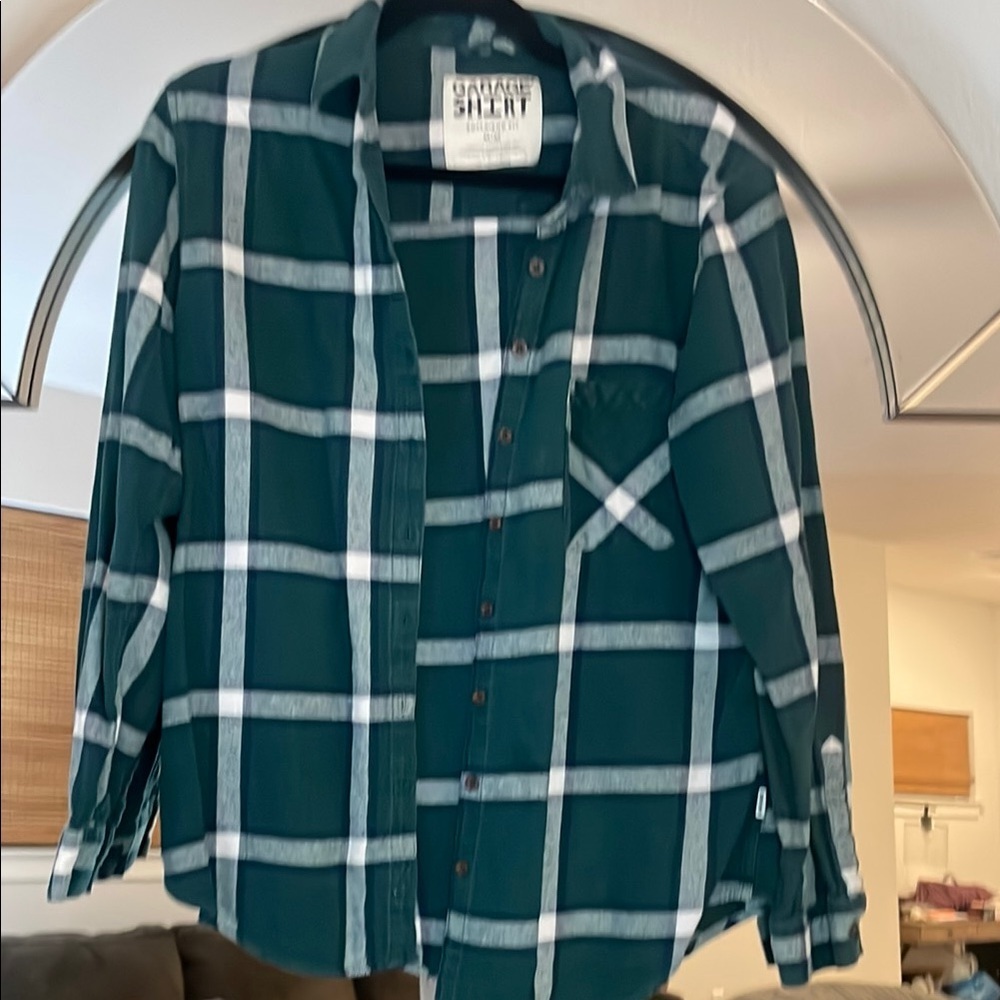 Garage Green and White Casual Button Down Shirt